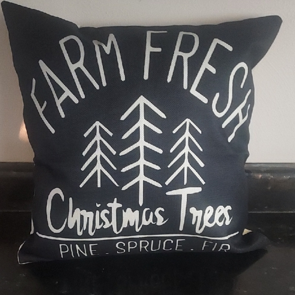 Farm Fresh Christmas Trees Pillow Cover Black and White